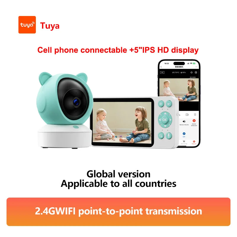 Babyphone mit Kamera und App - 5 Zoll Bildschirm, 1080P Videoüberwachung und WLAN-Verbindung  