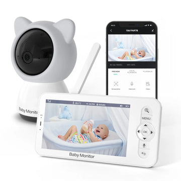 Babyphone mit Kamera und App, 5 Zoll HD-Bildschirm, Nachtsicht und Schlaflieder  