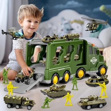 BattleHero– Set de Juguetes Militares con Sonido, Camión y Tanques para Niños desde 3 años