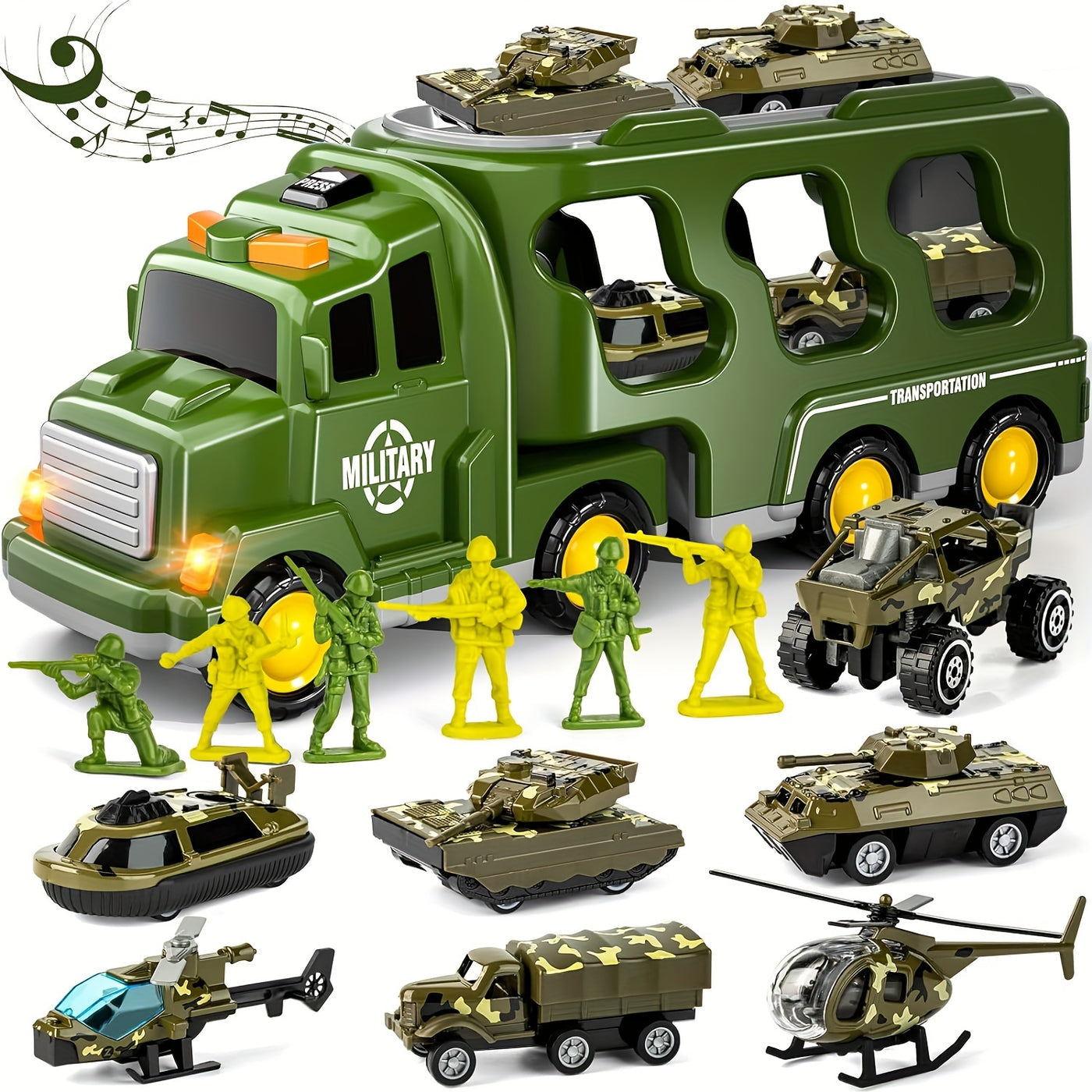 BattleHero– Set de Juguetes Militares con Sonido, Camión y Tanques para Niños desde 3 años