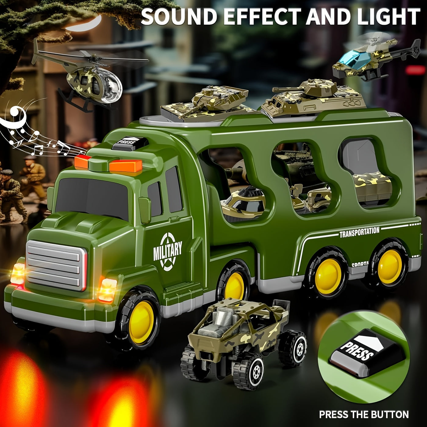BattleHero– Set de Juguetes Militares con Sonido, Camión y Tanques para Niños desde 3 años