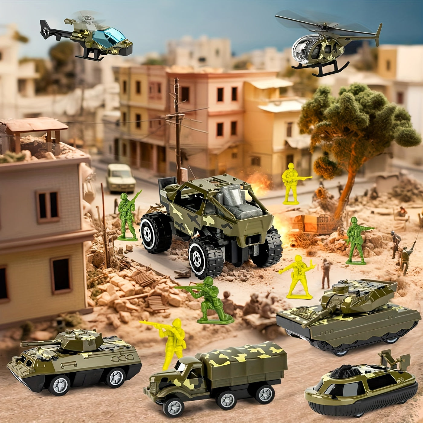 BattleHero– Set de Juguetes Militares con Sonido, Camión y Tanques para Niños desde 3 años