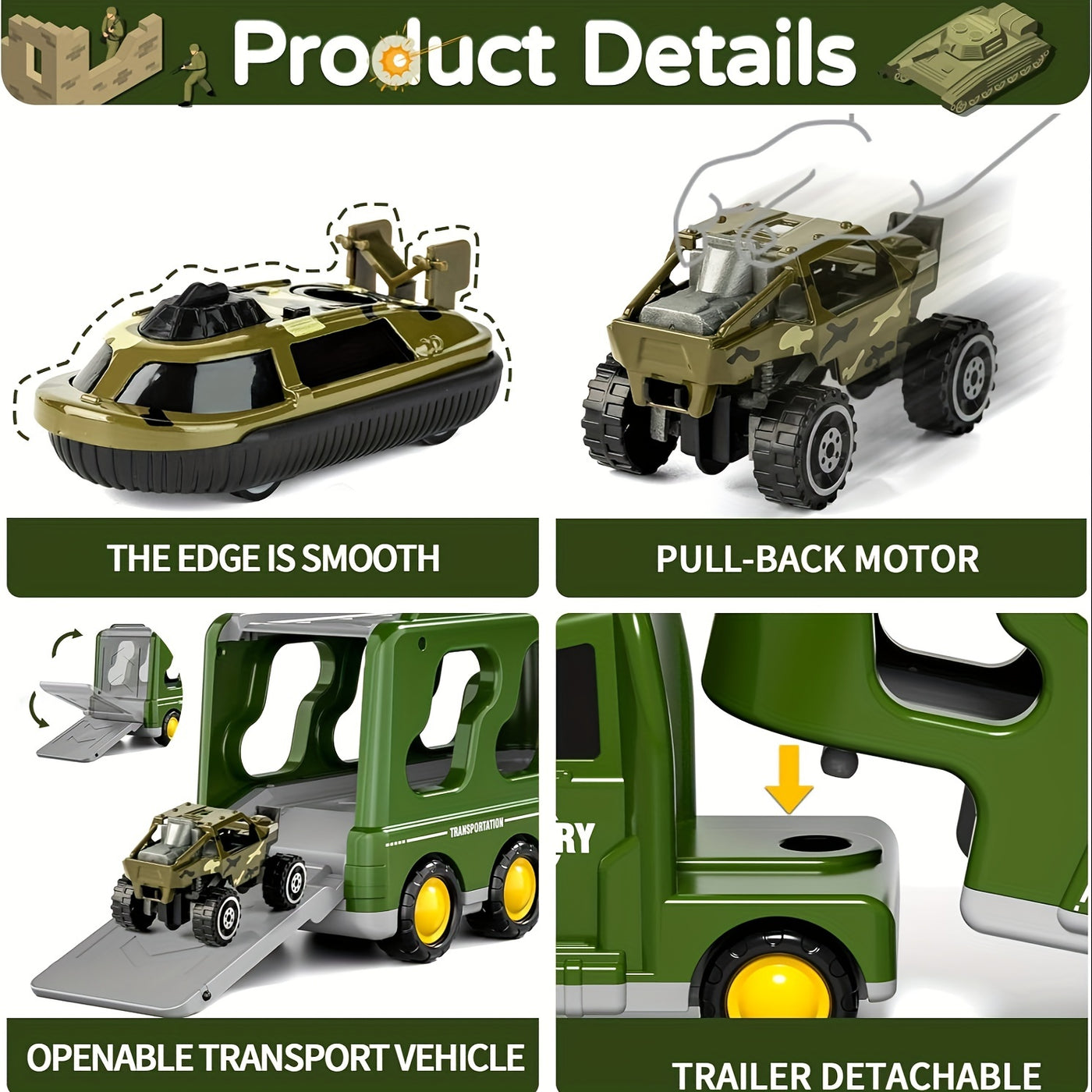 BattleHero– Set de Juguetes Militares con Sonido, Camión y Tanques para Niños desde 3 años