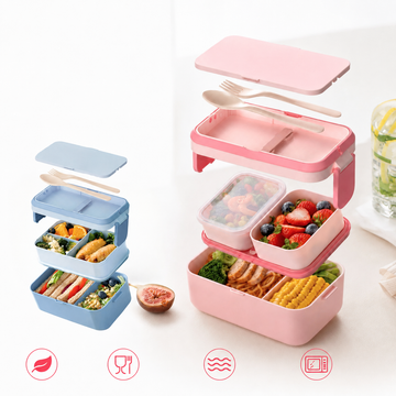 Bentobox voor kinderen – 2 lagen met 1780 ml inhoud en bestek 1
