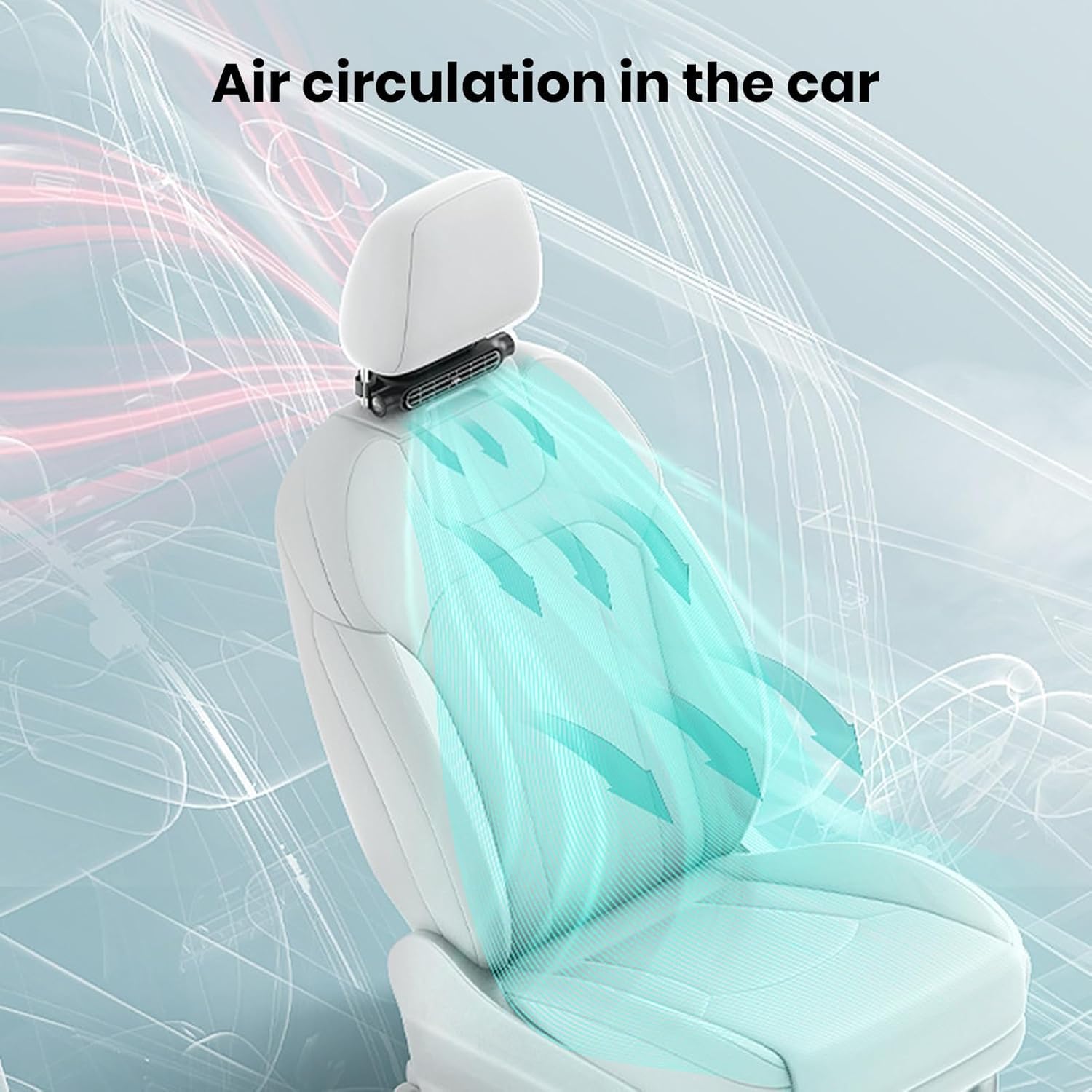 Bladloze USB-ventilator voor auto met 3 snelheden en hoofdsteunbevestiging 1
