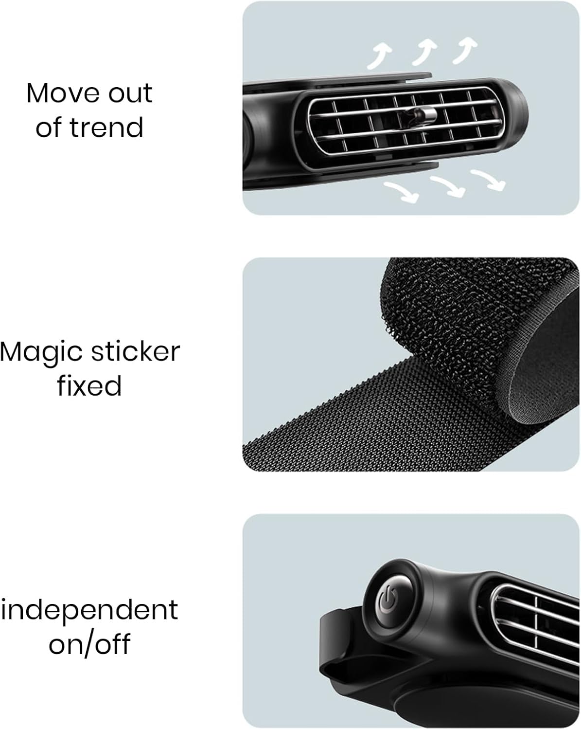 Bladloze USB-ventilator voor auto met 3 snelheden en hoofdsteunbevestiging 3