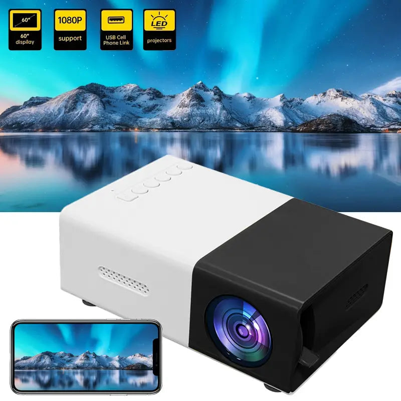 BrightBeam Kompakter LED Mini Beamer – Mit Lautsprechern, Tragbar für Zuhause, Camping & Büro, Kompatibel mit USB/SD/AV/HD