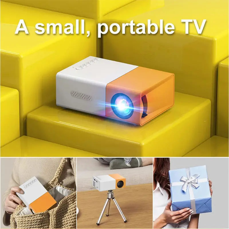 BrightBeam Kompakter LED Mini Beamer – Mit Lautsprechern, Tragbar für Zuhause, Camping & Büro, Kompatibel mit USB/SD/AV/HD