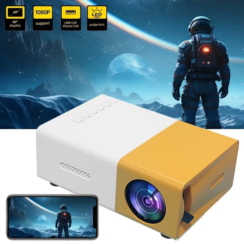 BrightBeam Kompakter LED Mini Beamer – Mit Lautsprechern, Tragbar für Zuhause, Camping & Büro, Kompatibel mit USB/SD/AV/HD