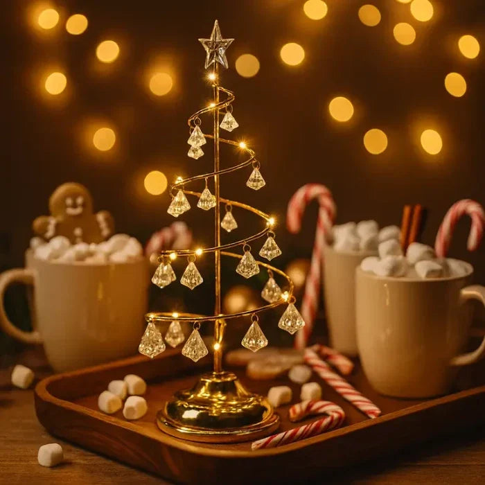 Verlichte kerstboom voor op tafel – open spiraal met glinsterende ornamenten