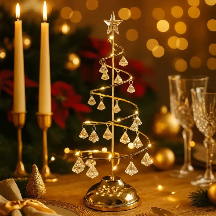 Verlichte kerstboom voor op tafel – open spiraal met glinsterende ornamenten