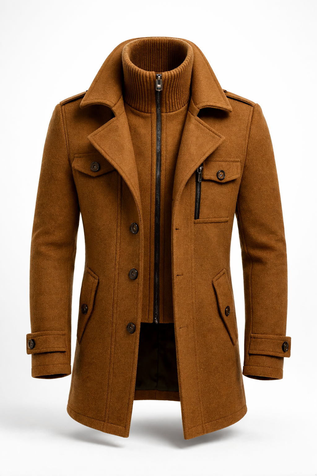 Men's long winter coat made of wool blend – double-breasted, tailored coat