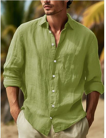 Fridolin – camisa de verán para homes de liño e algodón con solapa