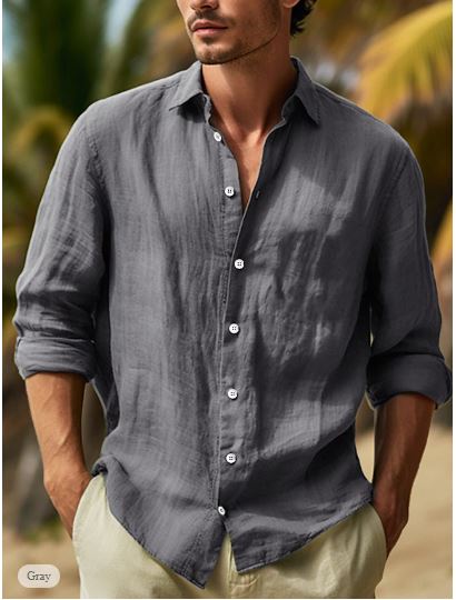 Fridolin – camisa de verán para homes de liño e algodón con solapa