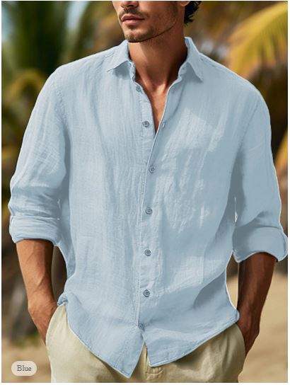 Fridolin – camisa de verán para homes de liño e algodón con solapa
