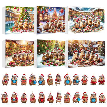 CapyJoy – Capybara adventskalender 2025 – 24 acryl kerstornamenten