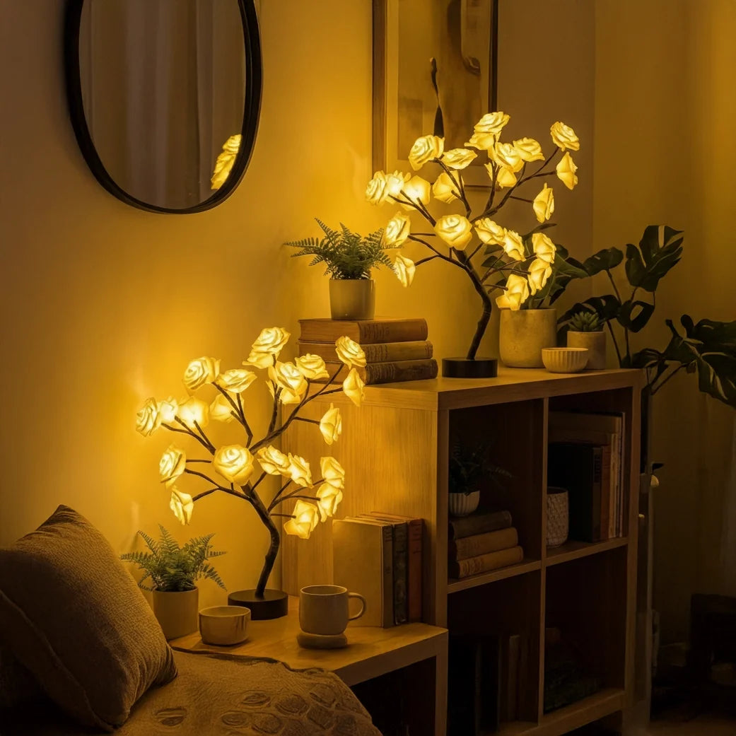 Bloemenlamp – decoratief boompje met verlichte rozen voor nachtkastje of kast