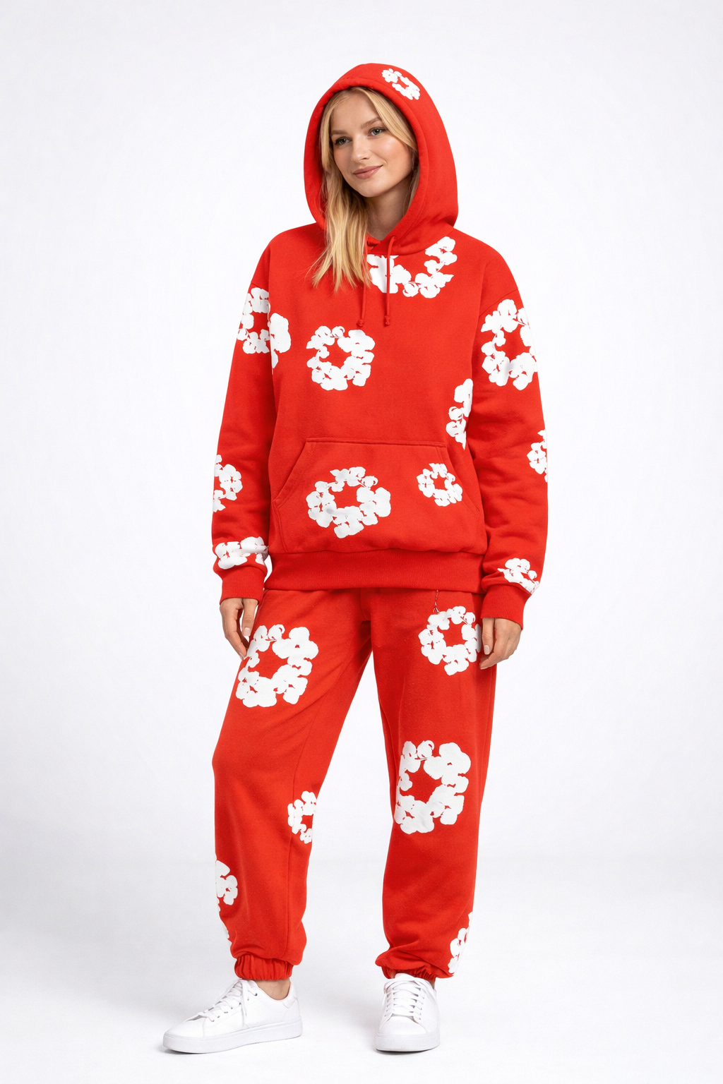 Chándal de mujer de 2 piezas – Sudadera con capucha y pantalón de jogging con estampado de flores