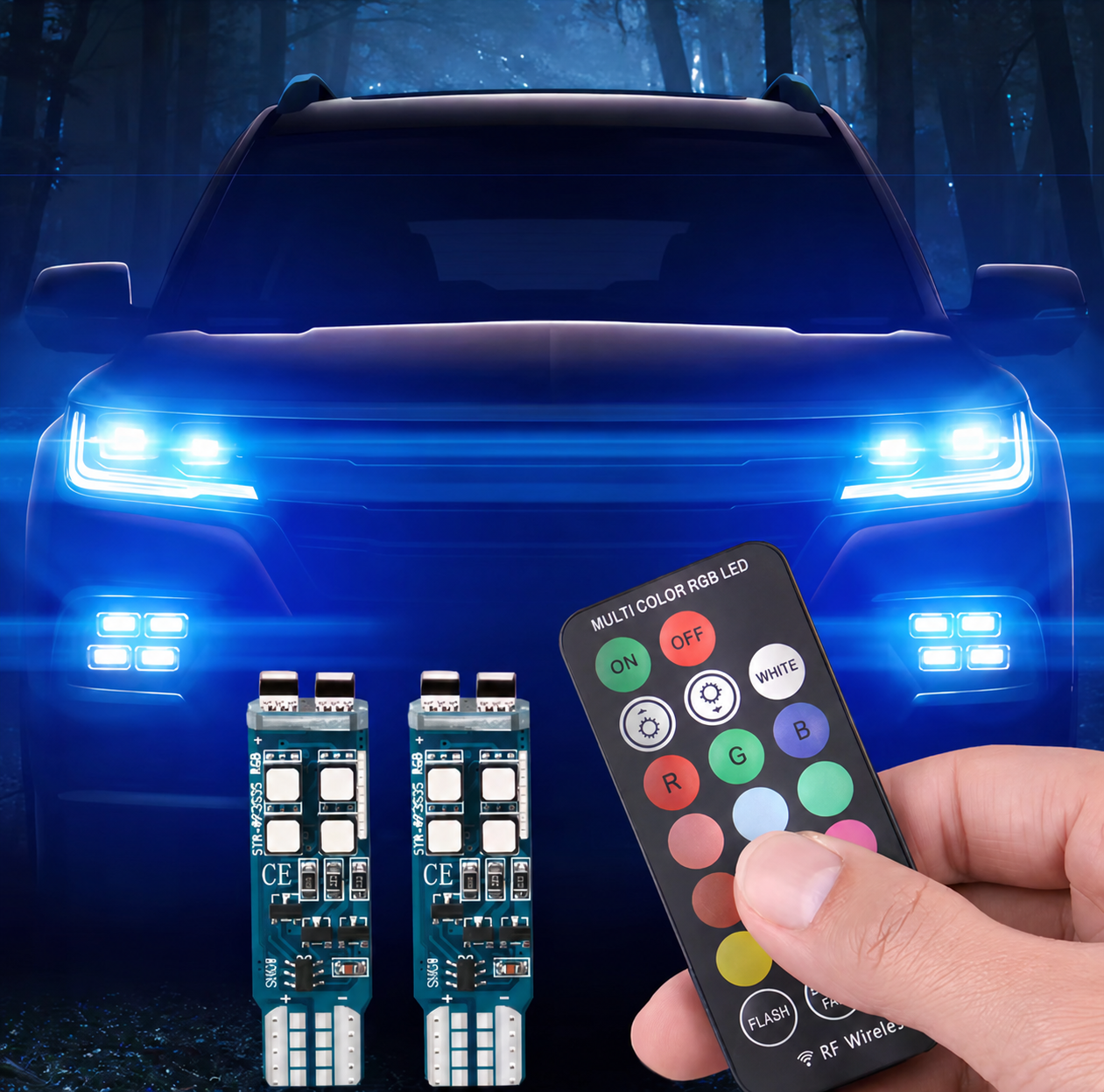 T10 LED Auto Lampjes – 2 stuks RGB W5W verlichting met afstandsbediening Vestragear