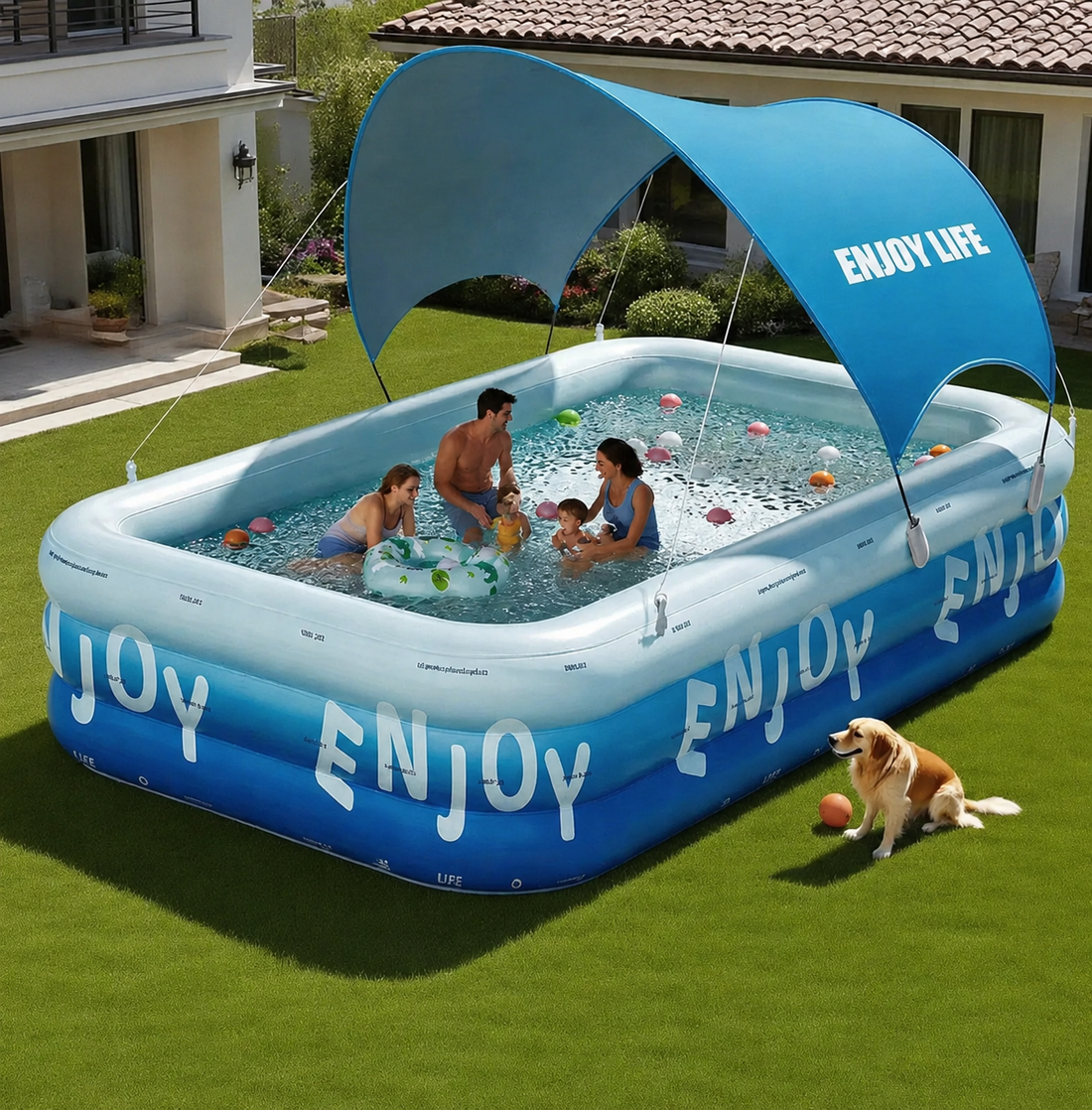 Aufblasbarer Pool – Großes Familienbecken mit Sonnendach & robustem PVC Bolendo