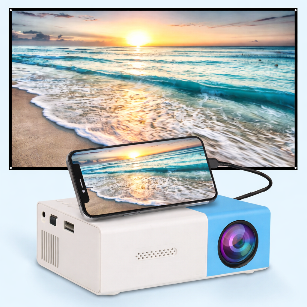 Mini Beamer – Groot Beeld tot 120”, HD Ondersteuning & HDMI/USB Aansluiting