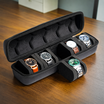 Travel Watch Case – 5-Slot Hard Shell Organizer with Soft Cushions Tevako