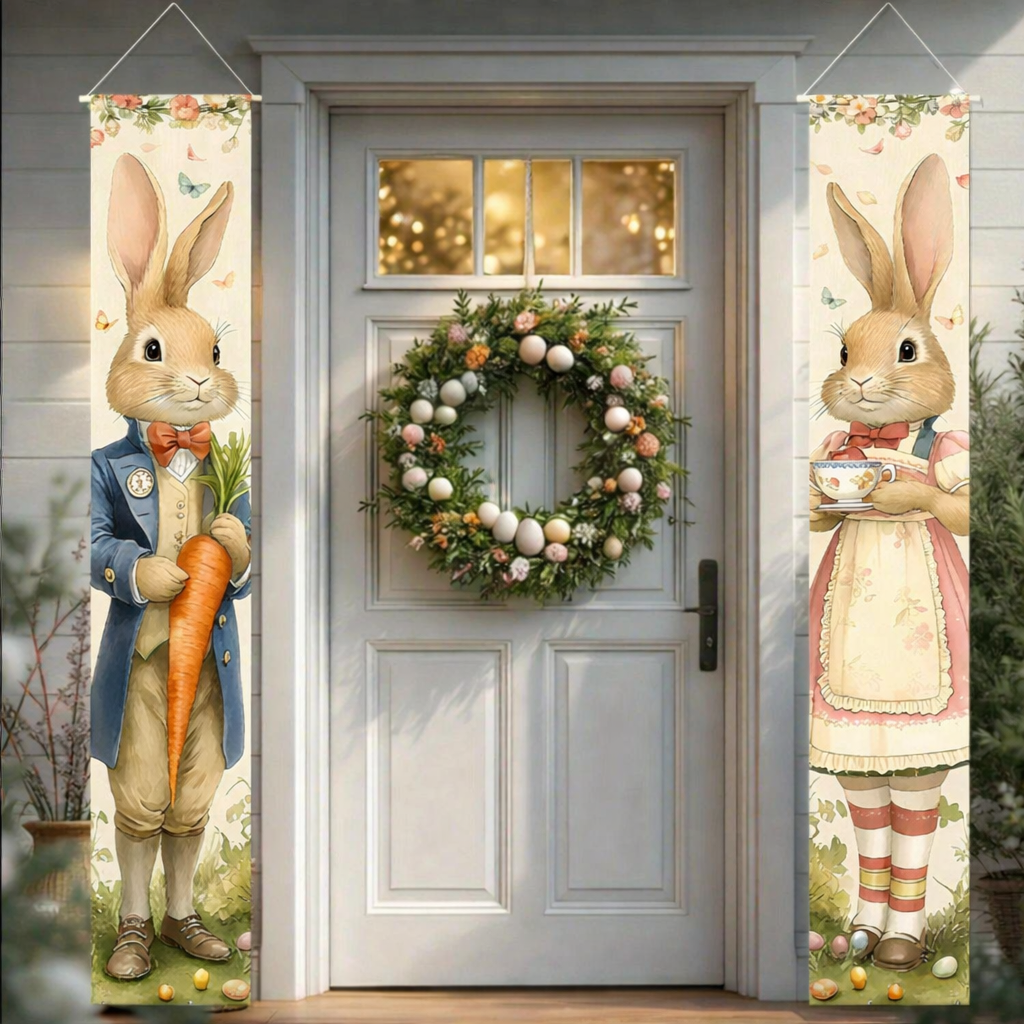 Paas Deurbanners Set – 2 Stuks Polyester Lente Decoratie voor Binnen en Buiten Vestragear