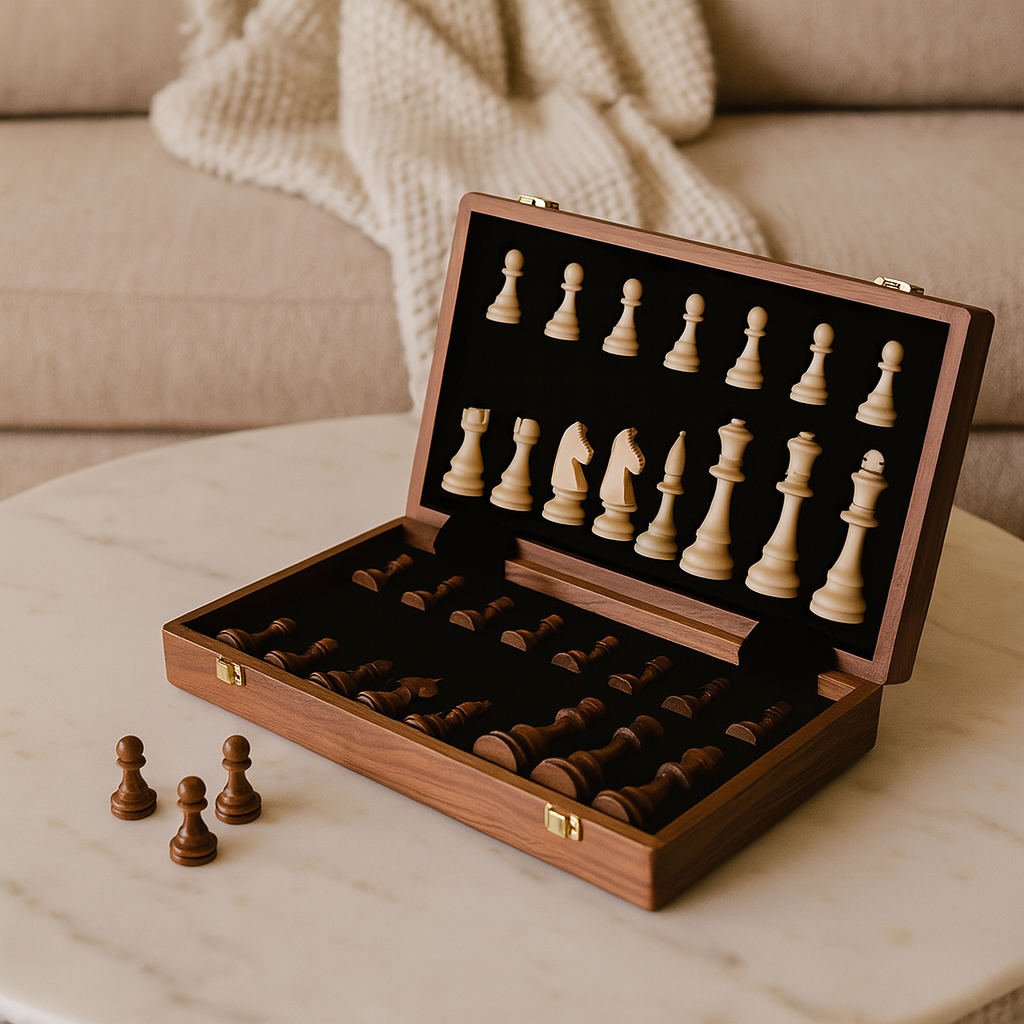 Regalis – Wooden chess set with foldable tournament board & storage space