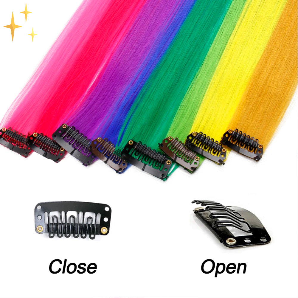 ColorLux – Clip-in Hair Extensions 26 stuks in Regenboogkleuren  voor feest of Dagelijks Gebruik