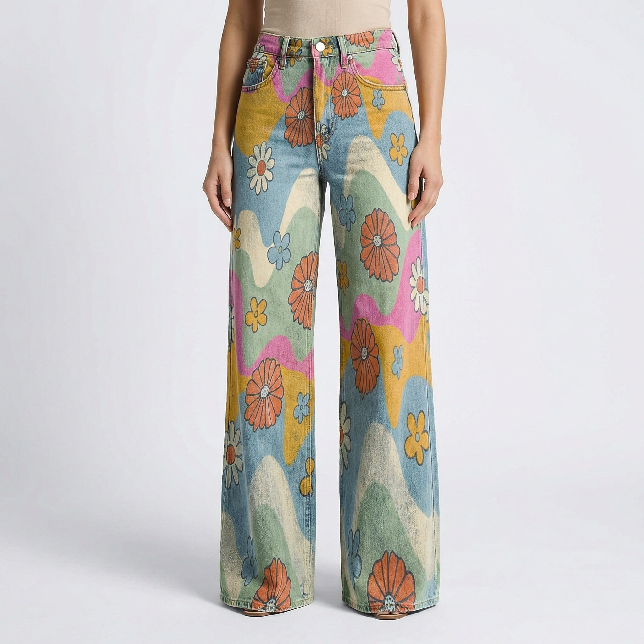 Vintage Wide Leg Bloemenbroek – Comfortabele Flared Damespants Vestragear