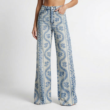 Vintage Wide Leg Bloemenbroek – Comfortabele Flared Damespants Vestragear