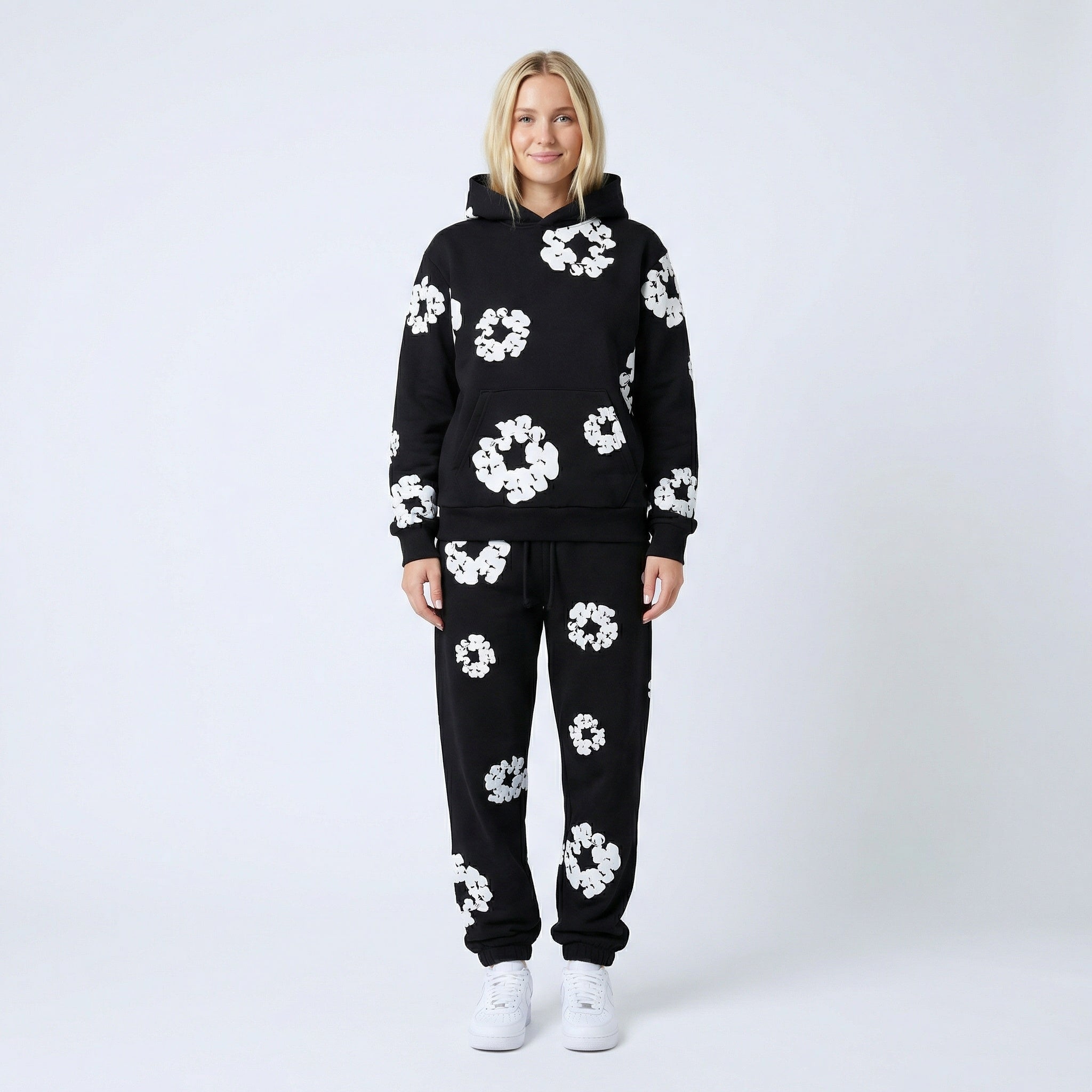 Chándal de mujer de 2 piezas – Sudadera con capucha y pantalón de jogging con estampado de flores