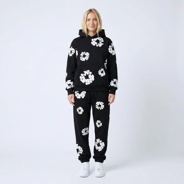 Chándal de mujer de 2 piezas – Sudadera con capucha y pantalón de jogging con estampado de flores