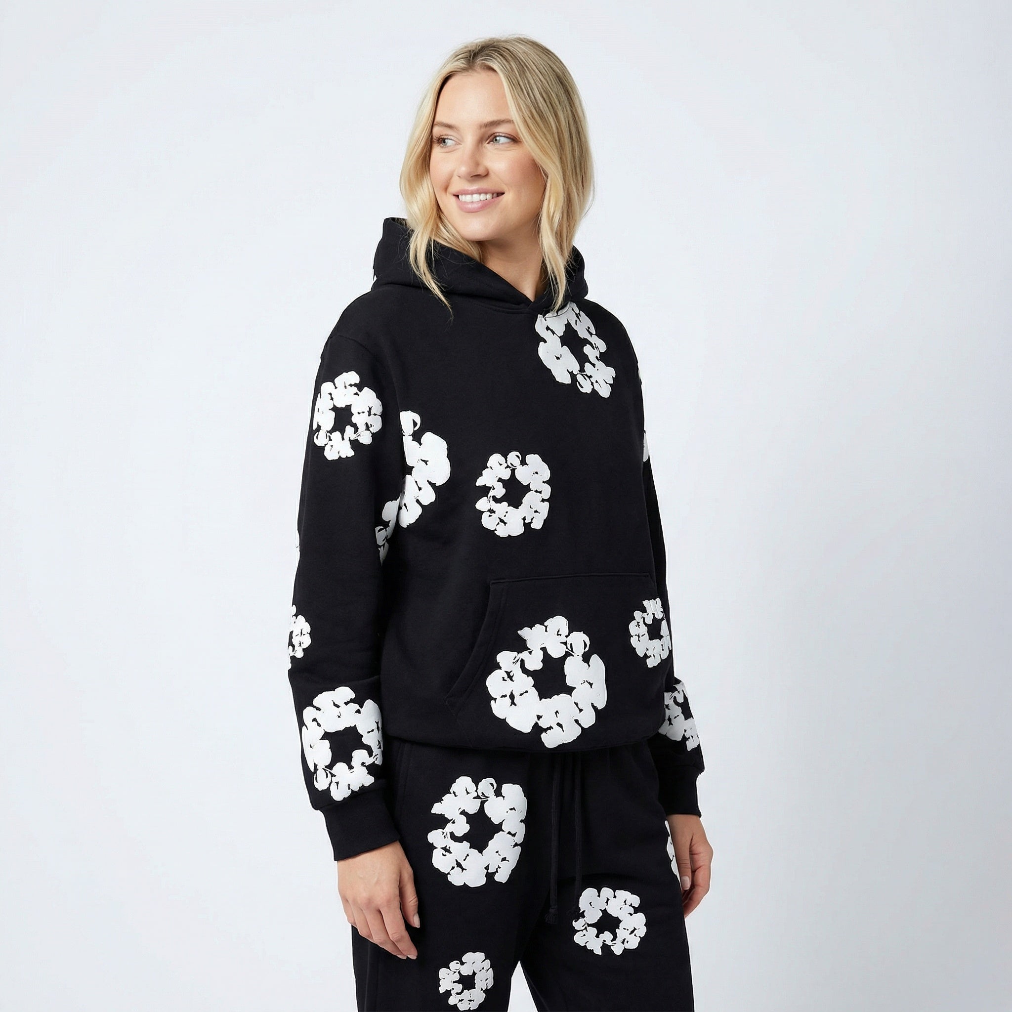 Chándal de mujer de 2 piezas – Sudadera con capucha y pantalón de jogging con estampado de flores