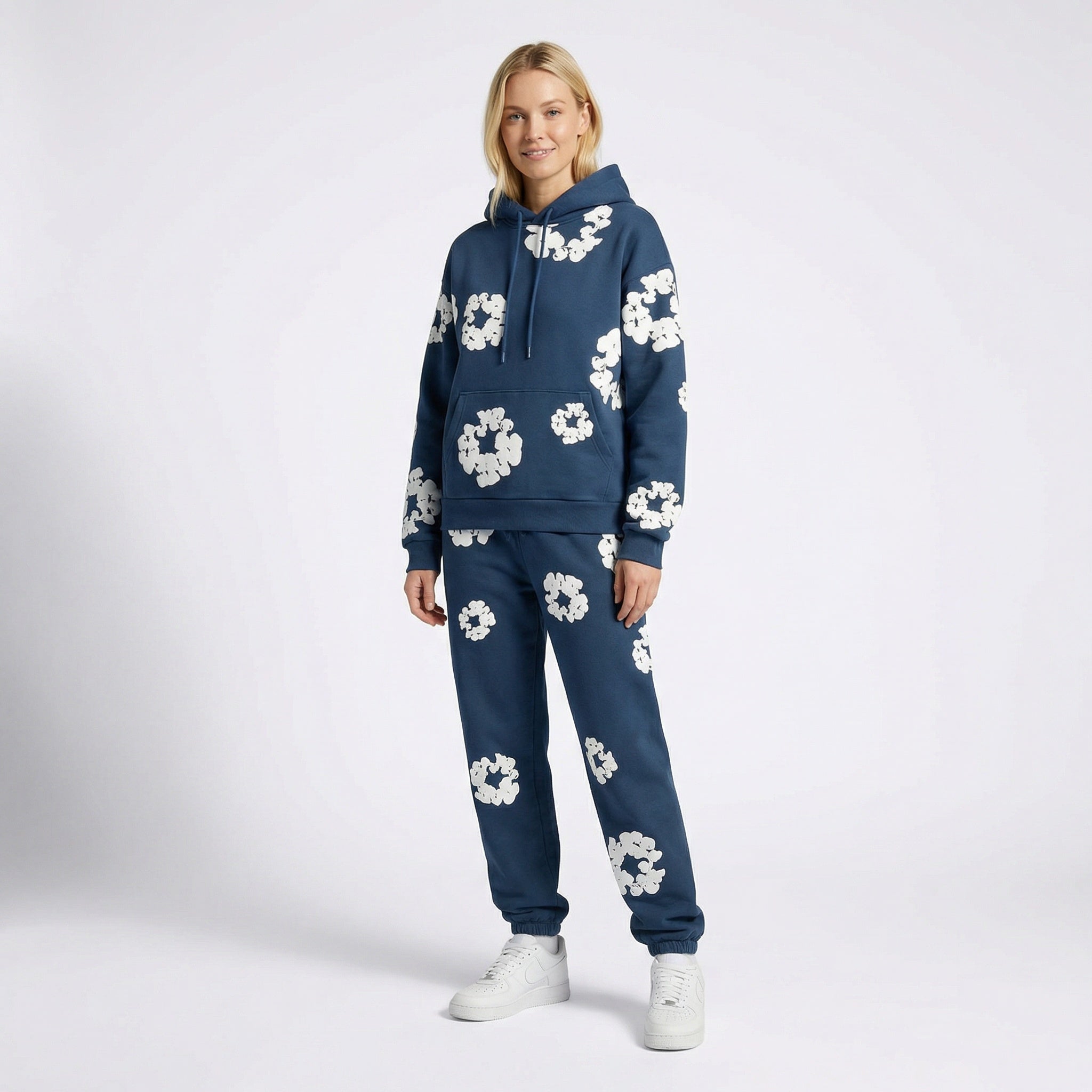 Chándal de mujer de 2 piezas – Sudadera con capucha y pantalón de jogging con estampado de flores
