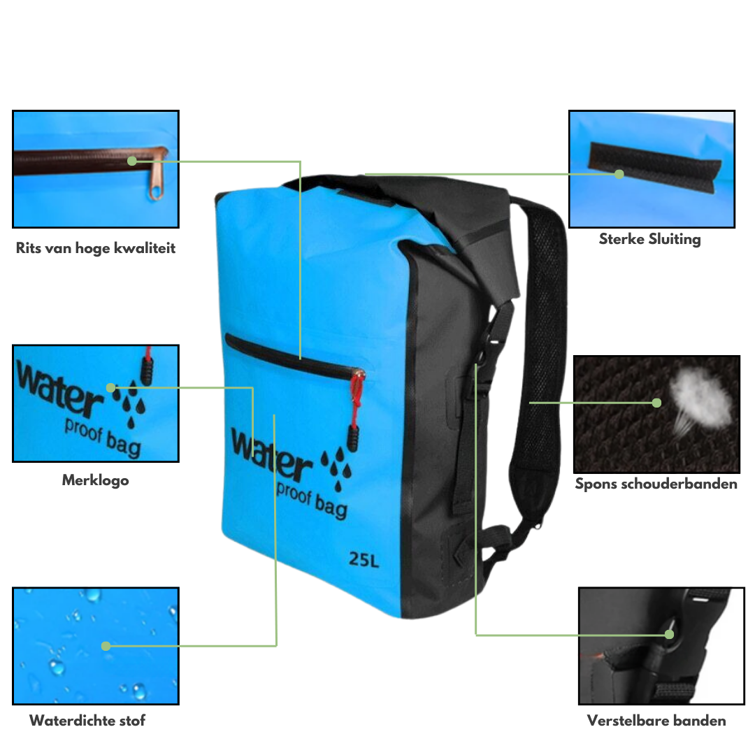 Mochila impermeable de 25L – Para deportes acuáticos y aventuras al aire libre