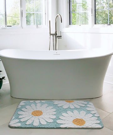 Blossora – Alfombra de baño con patrón de margaritas, suave e antideslizante
