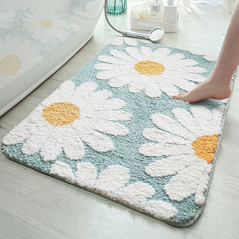 Blossora – Alfombra de baño con patrón de margaritas, suave e antideslizante