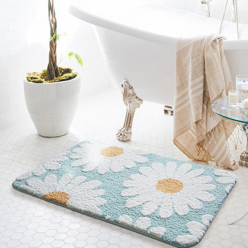 Blossora – Alfombra de baño con patrón de margaritas, suave e antideslizante