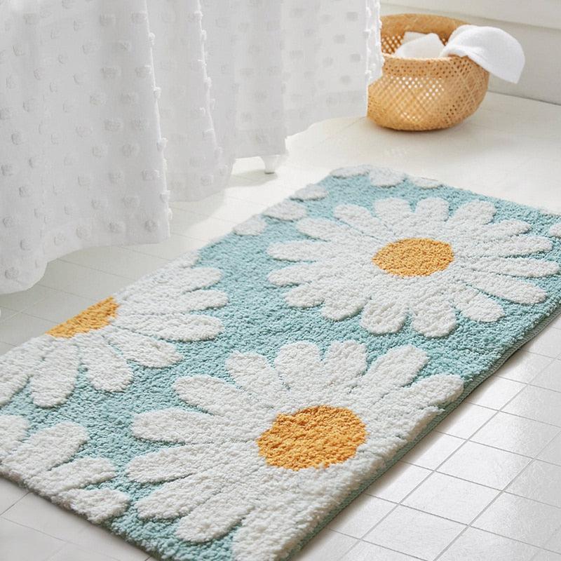 Blossora – Alfombra de baño con patrón de margaritas, suave e antideslizante