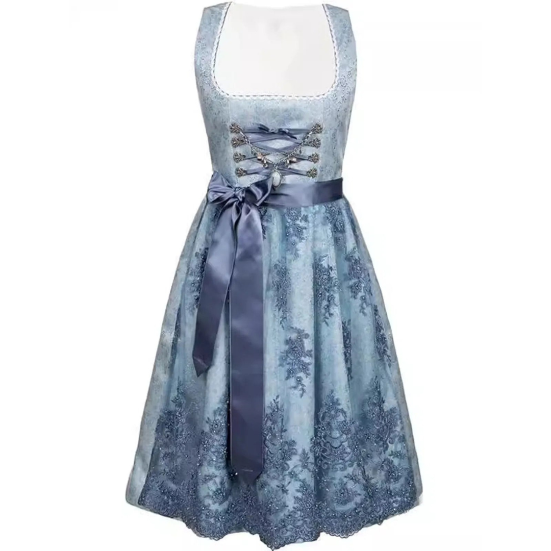 Dames dirndl jurk – traditionele feestjurk met vetersluiting en strikdetail