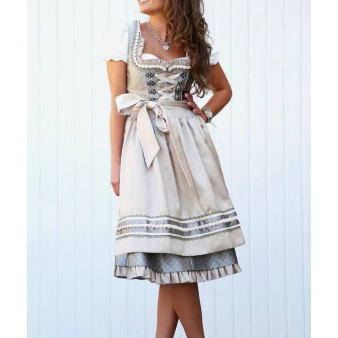 AlpenLiebe – Dames Midi-Dirndl van Katoen met Schort – Elegant & Traditioneel