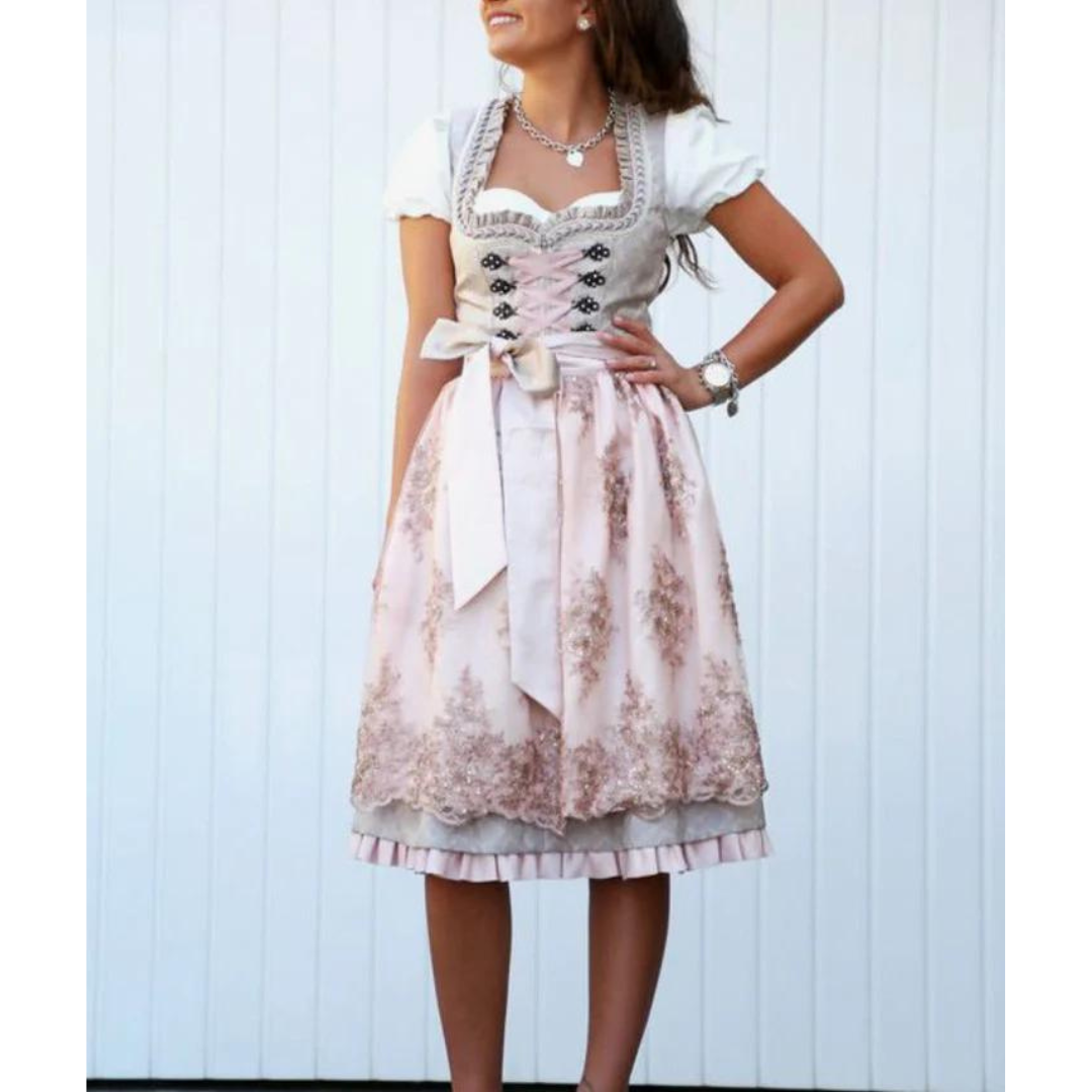 AlpenLiebe – Dames Midi-Dirndl van Katoen met Schort – Elegant & Traditioneel