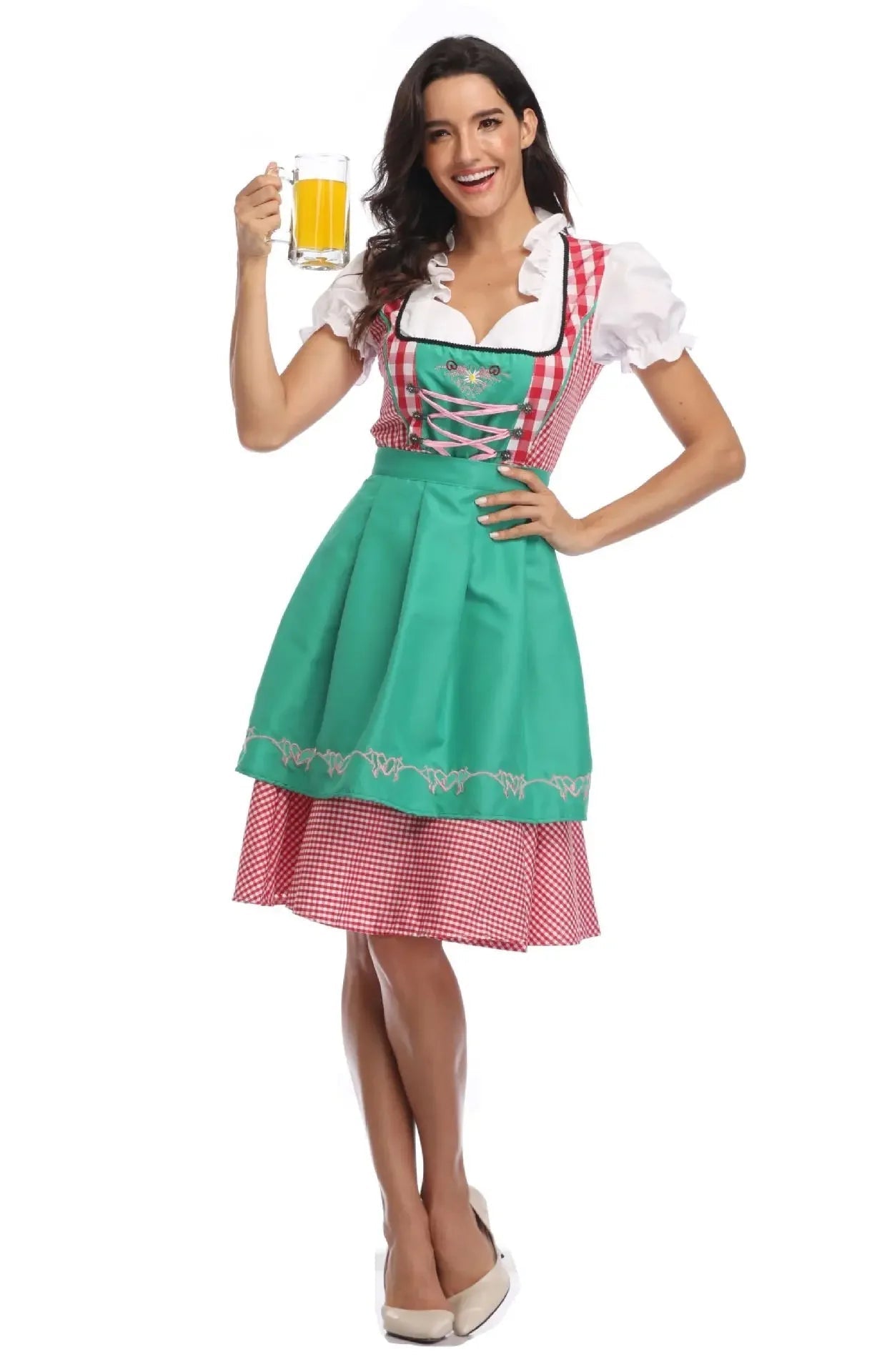 AlpenMoment – Dames Dirndl Katoen met Schort – Voor Oktoberfest & Feesten
