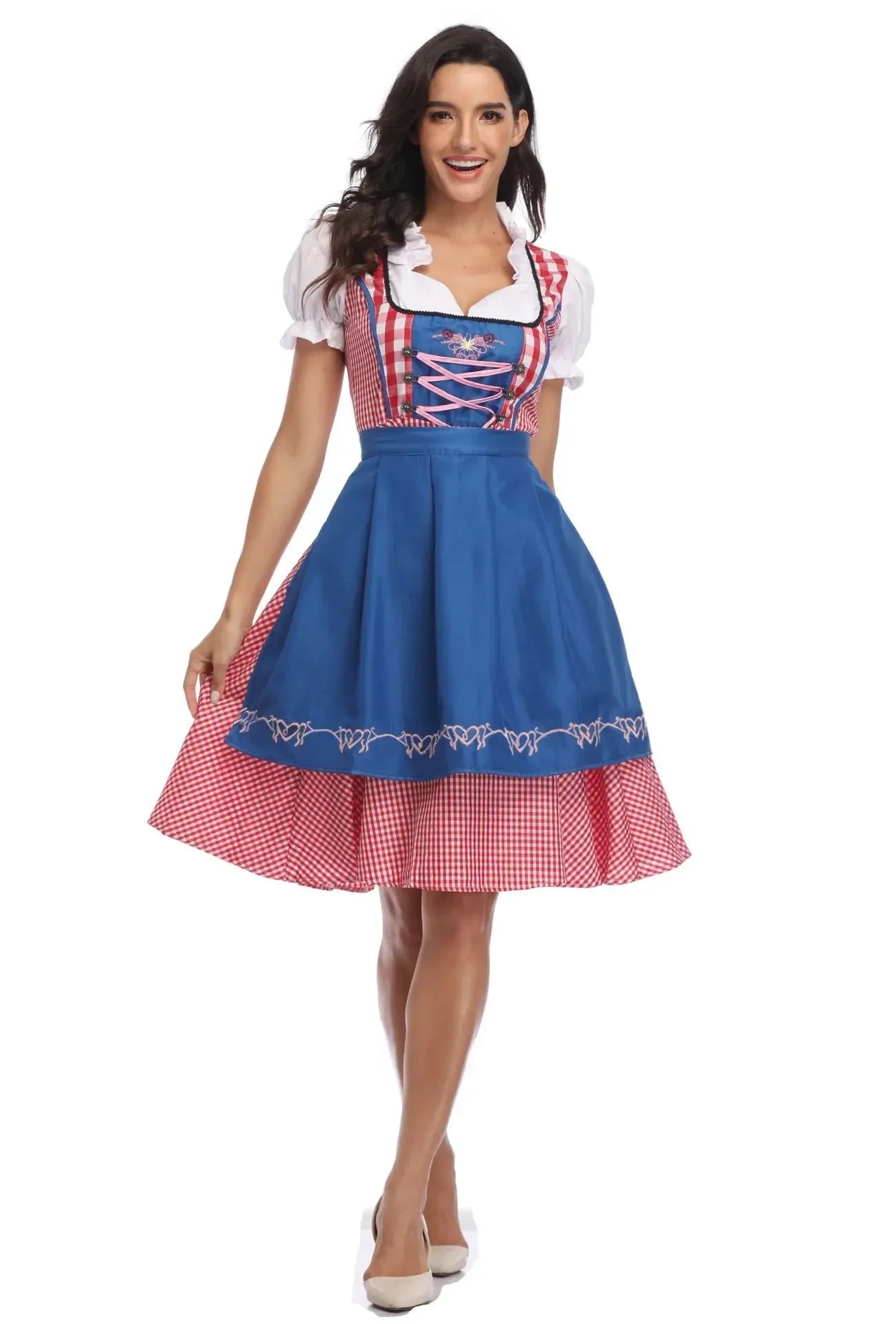 AlpenMoment – Dames Dirndl Katoen met Schort – Voor Oktoberfest & Feesten