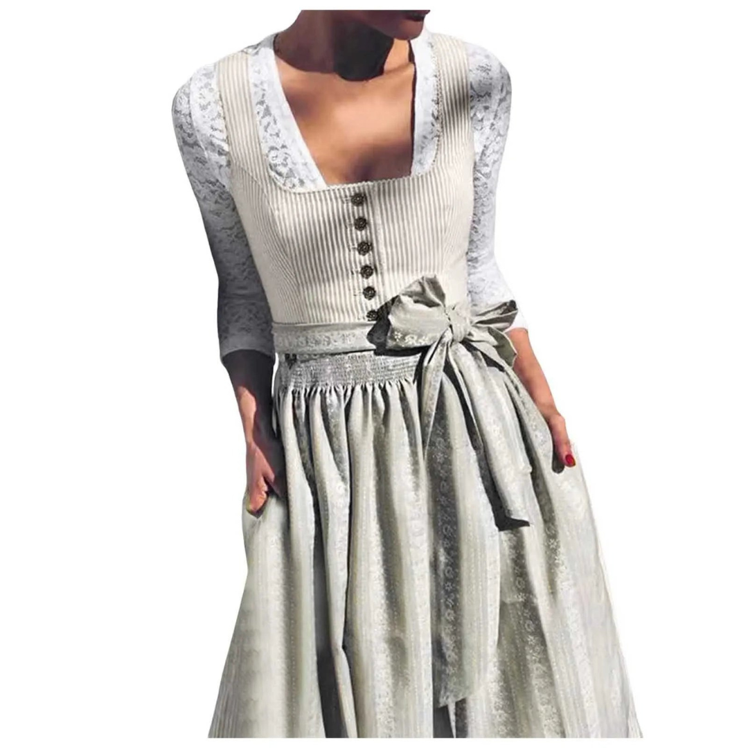 AlpenFein – Dames Dirndl met ¾-mouwen & Vierkante Halslijn – Klederdrachtstijl