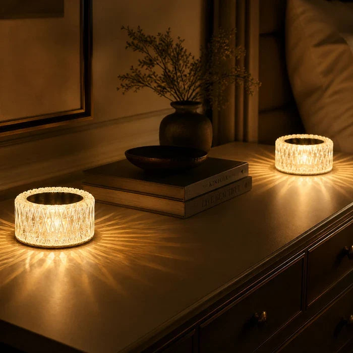 Diamantlamp – decoratieve lamp met kristallook, facetten en drie lichtmodi