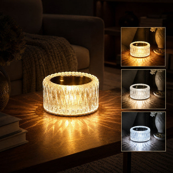 Diamantlamp – decoratieve lamp met kristallook, facetten en drie lichtmodi