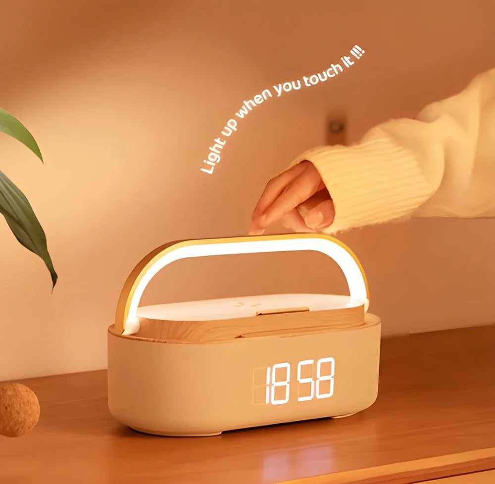 Luminix – carregador sense fils 5 en 1 amb rellotge altaveu llum – tauleta de nit