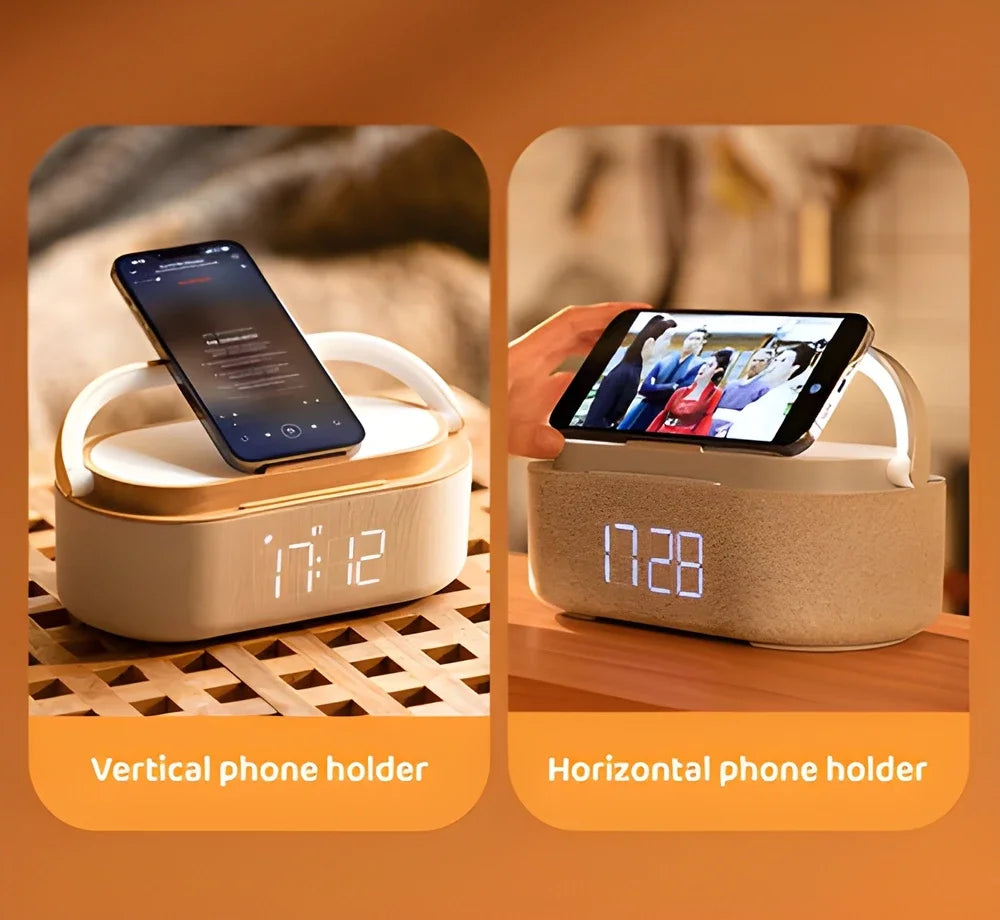 Luminix – carregador sense fils 5 en 1 amb rellotge altaveu llum – tauleta de nit